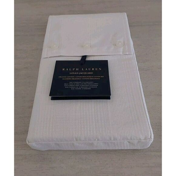 Ralph Lauren LOVAN JACQUARD Organic Cotton Two Standard Pillowcases PARCHMENT - Picture 6 of 10